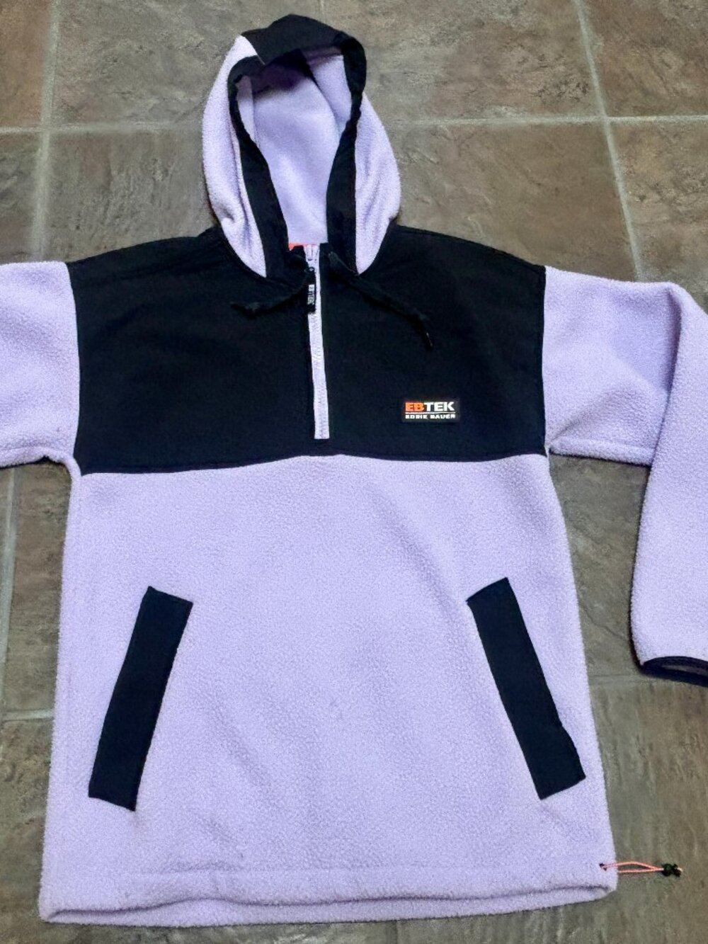 Eddie Bauer EBTEK XS Sherpa Fleece 1/4 Zip Hoodie Colorblock Purple/Black..VGUC!